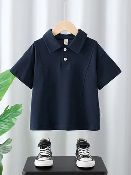 T-shirt semplice basic estiva per bambini 2025 Nuova moda versatile traspirante sottile splicing lavorato a maglia etichetta bianca polo casual a maniche corte 1