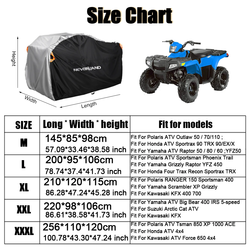 Quad ATV Motor Scooter Capas de Moto, Preto, Prata Design, Impermeável, Prova de Chuva, Poeira, UV Protetor Solar, XXXL, XXL, XL, L, M, D20, 190T