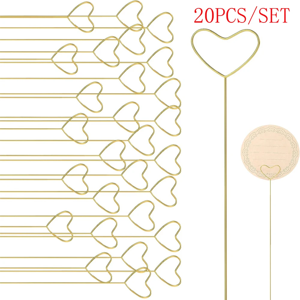 20/40Pcs Flower Card Holder Bouquet Packaging Card Holder Photo Clip Message Metal Line Party Birthday Wedding floral card holders