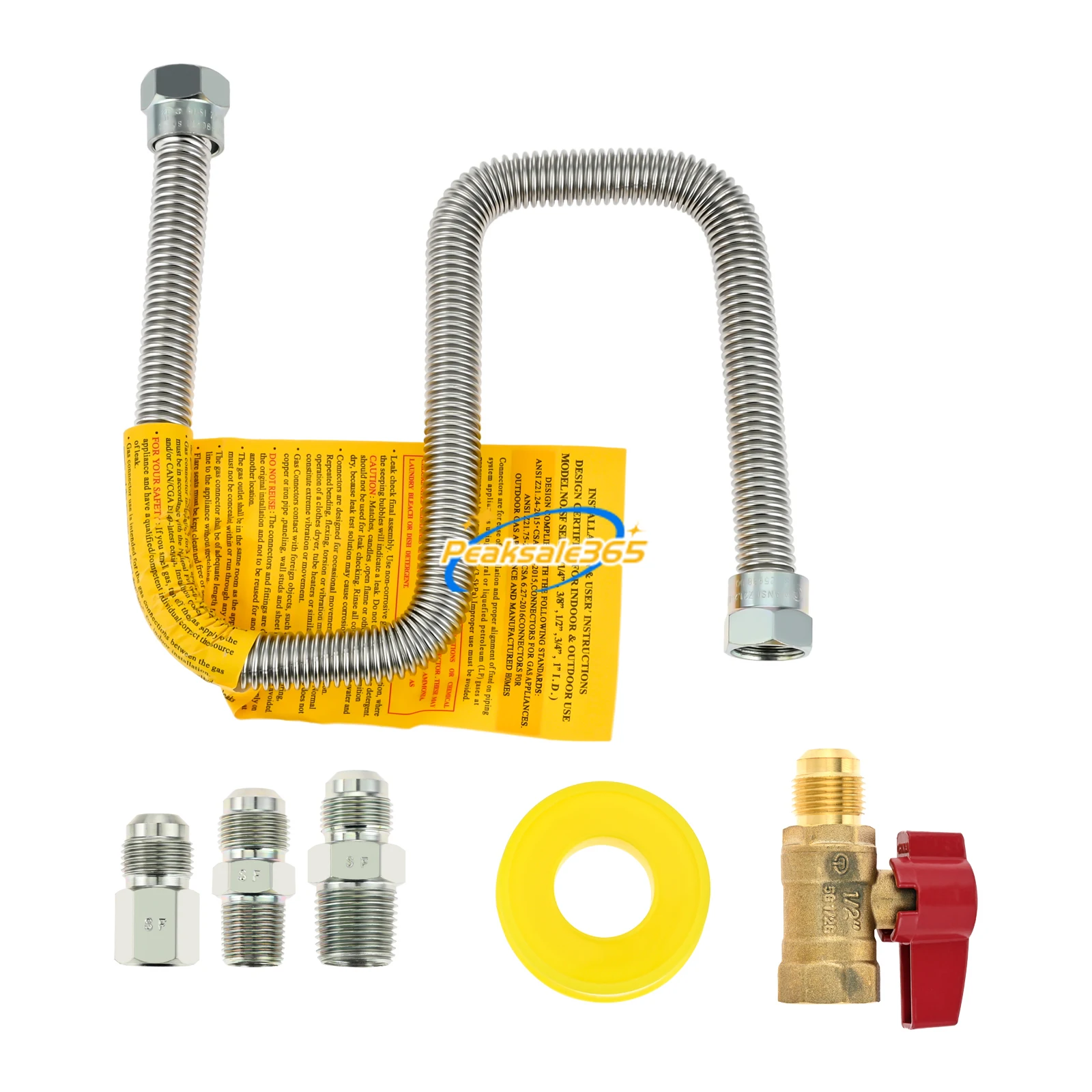 22" Natural & Propane Gas Connect Pipe Stainless Steel Flexible Line 1/2" ID x 3/8"OD NPT Female Flare Fitting Brass Ball Valve