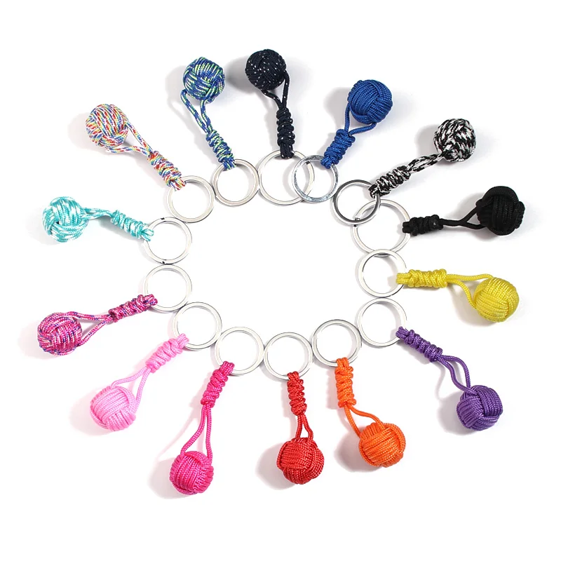 Key Chains Military Parachute Woven Rope Ball Keychain Paracord Lanyard Key Ring Monkey Fist Key Chains Outdoors Survival Tool Jewelry