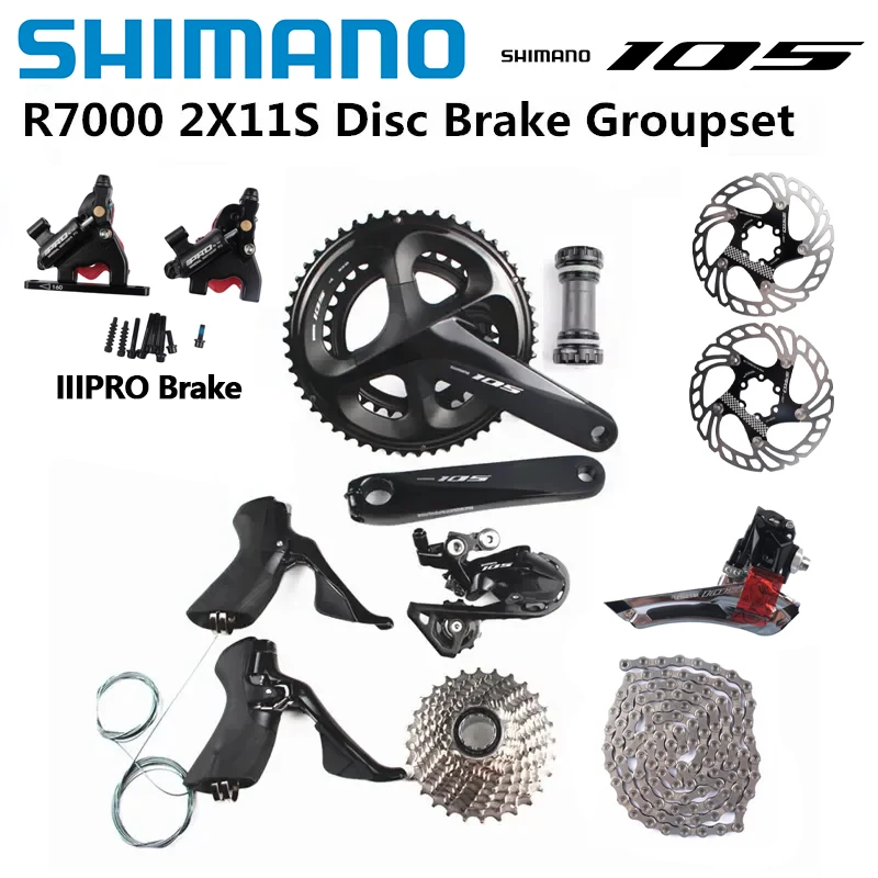 

SHIMANO 105 R7000 2x11 Speed Disc Brake Set 165/170/172.5/175mm 50-34T 52-36T 53-39T Road Bike Bicycle Kit Groupset IIIPRO Brake