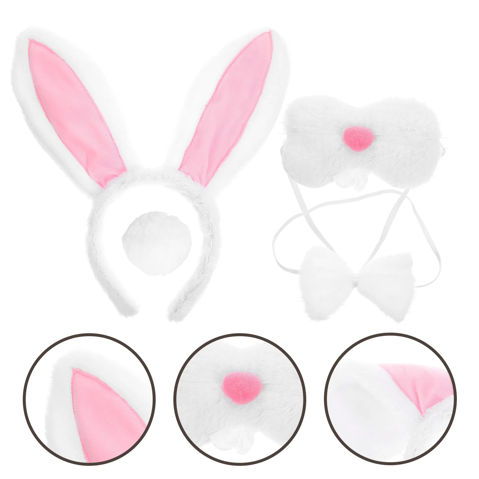 

1 Set Rabbit Costume Ears Headband Nose Tail and Bow Tie Animal Fancy Kit Easter Cosplay Prop