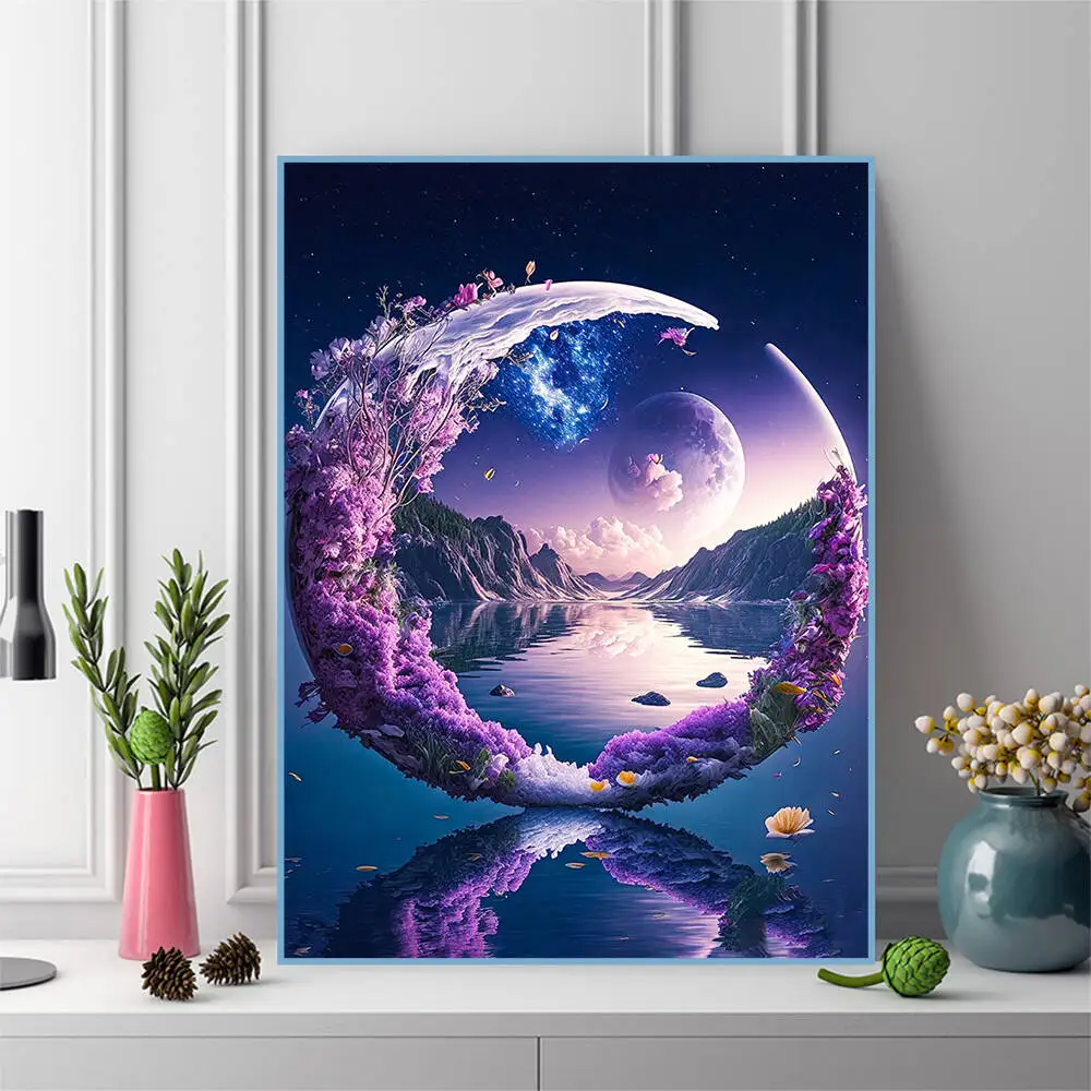 Diamond Painting EverShine 5D Purple Moon Landscape DIY Embroidery Mountain Full Round Drill Mosaic Scenery Craft Kit Home Decor