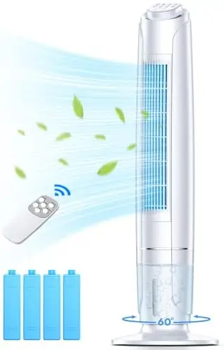 

Air Conditioner Portable for Room, BREEZEWELL Evaporative Air Cooler, 60° Oscillating Cooling Fan w/Remote, 12H Timer, 3 Speeds
