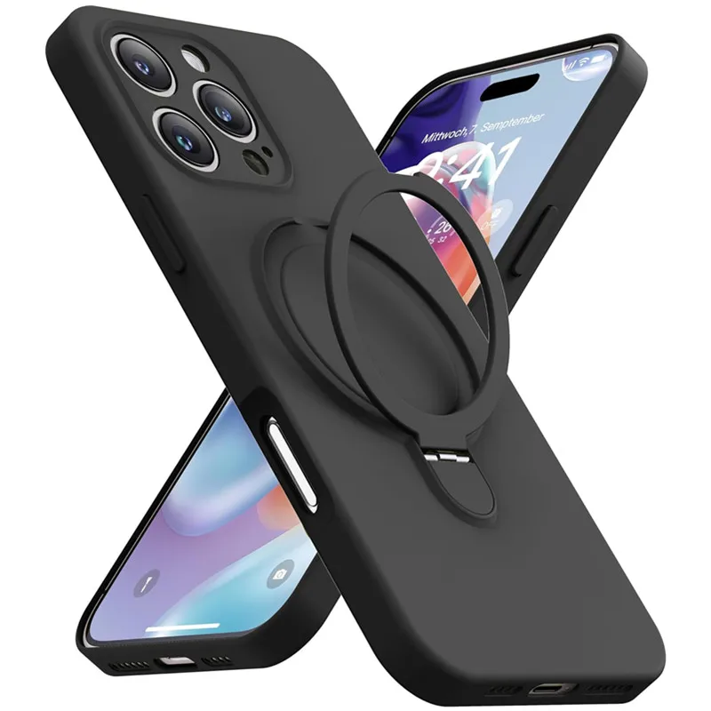 Magnetic Ring Holder Liquid Silicone Case with Stand Cover