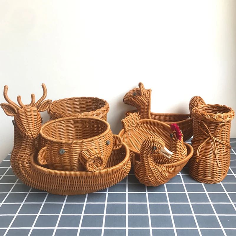 Rattan Woven Fruit Basket Cute Shape Fruit Bowls Tray Vegetable Snack Basket 2