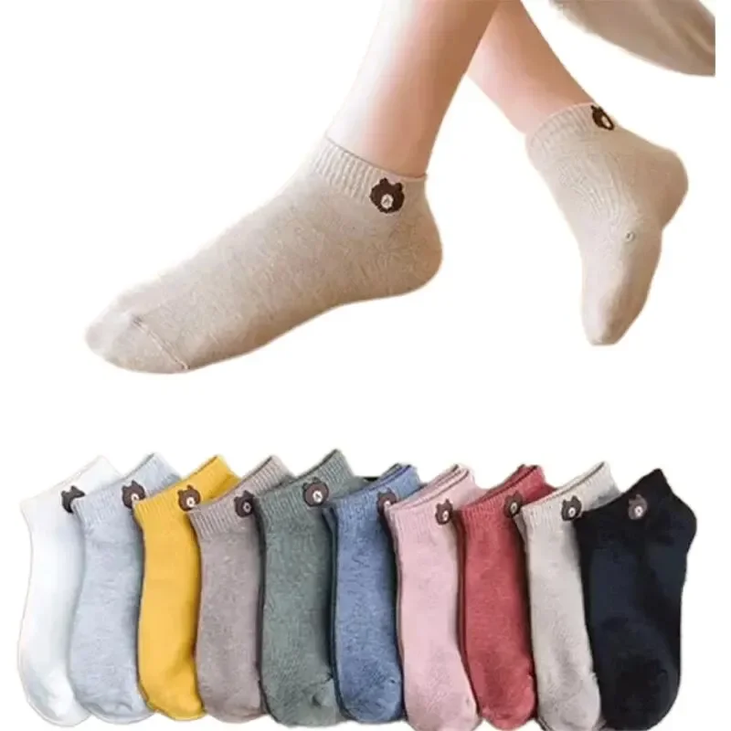 Cute Bear Socks 10 Pairs Women Low Tube Socks Set Fashion Breathable For Female Casual Style Comfortable