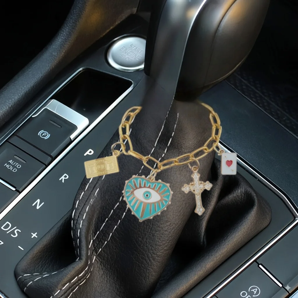 스티어링 휠 로사리오 펜던트, 카드와 십자가 포함, 자동차 실내 장식, 행운의 ..