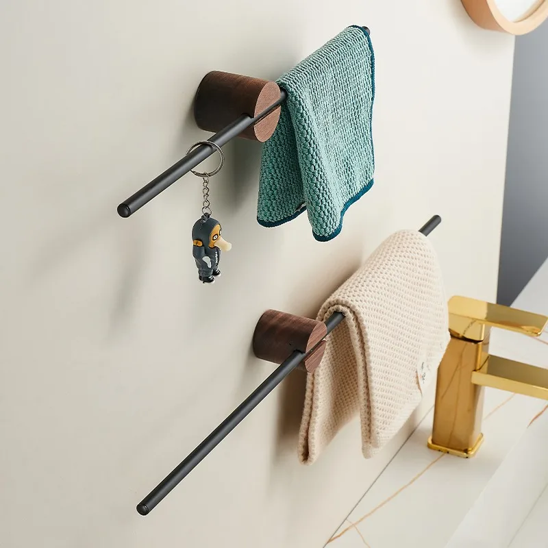 Walnut Towel Rack Perforation-free Bathroom Bar Hanging Bathroom Towel Rack Hanging Rod Single Rod Storage Hand Bar