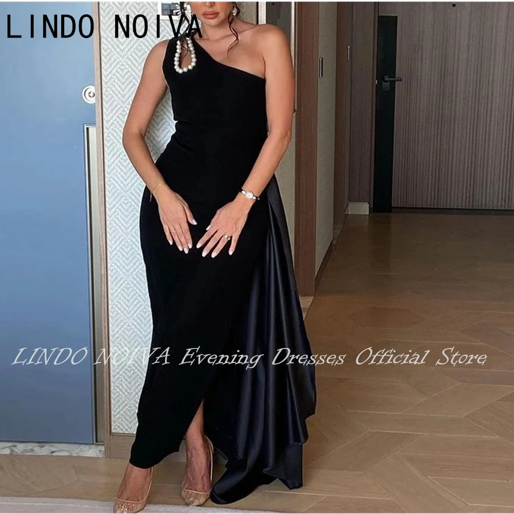 

LINDO NOIVA Black Saudi Arabia Prom Dress Stain One Shoulder Leg Slit Robes De Soirée 2024 Long Evening Dresses Formal Occasions