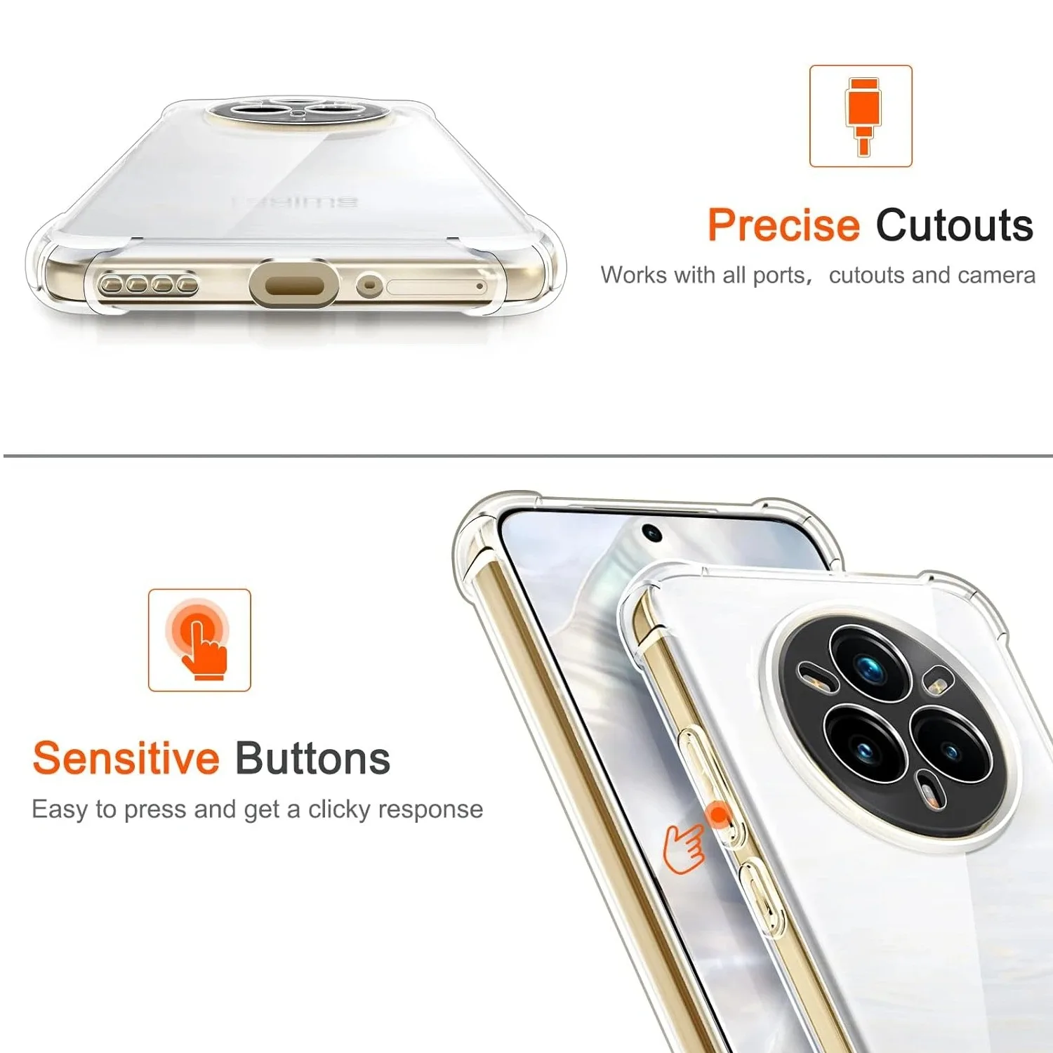Transparent Silicone Shockproof Phone Case with Airbag Corners and Soft TPU Back Cover