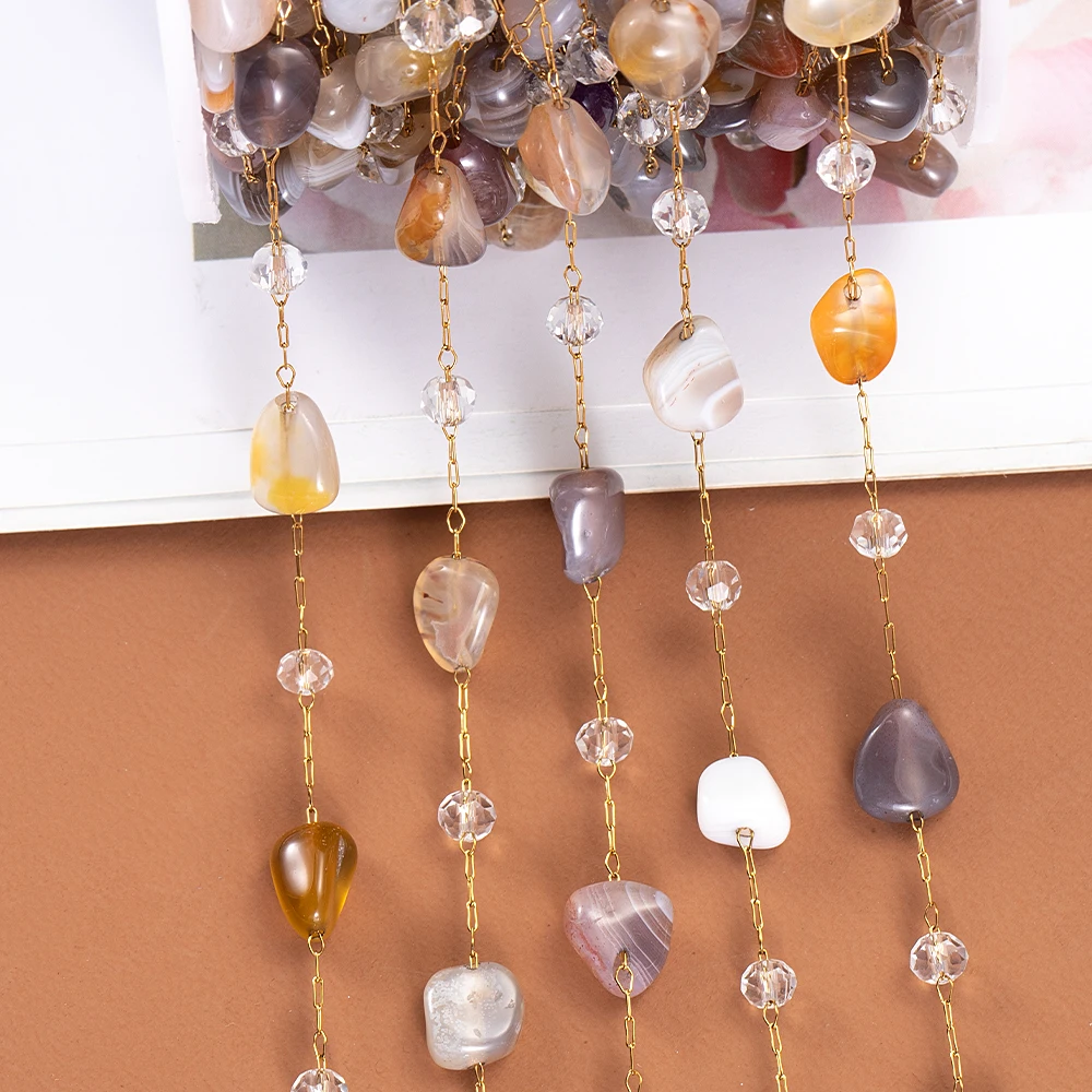 2meters1meterStainlessSteelNaturalStoneBeadedChainforNecklace