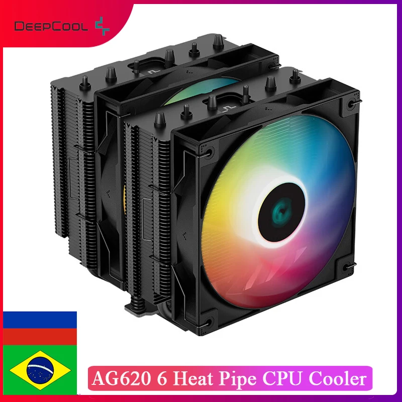 Deepcool Ag620 Argb Cpu Air Cooler Twin Tower 6 Heat Pipe 120Mm Pwm Radiatore Sided Silent Dual Fan Per Lga1700 115X Am4 Am5