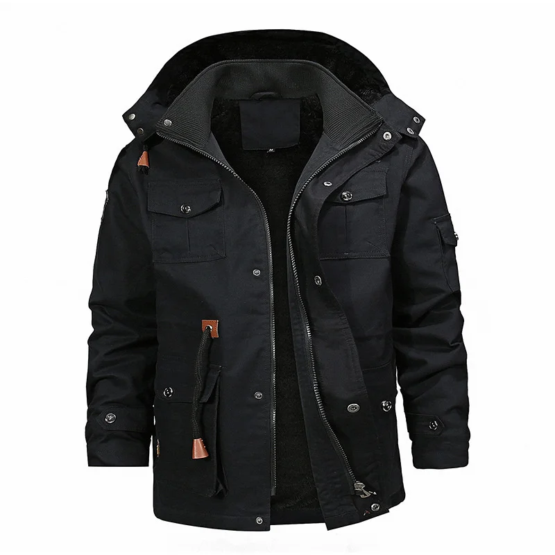 

Fashion Retro Zipper Bomber Jackets Man Clothing Winter Men Military Jacket Casual Outwear Men Fleece Warm Hooded Coats