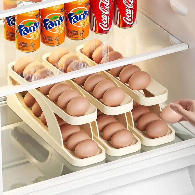 

2023 New Automatic Roll-Down Double-layer Egg Dispenser Slide Type Egg Rack Storage Box Kitchen Countertop Egg Holder