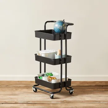 모던하우스 WOW 이동이 쉬운 3단 핸들 트롤리 블랙 Storage Rack Kitchen Shelf