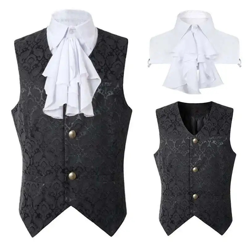 검은 조끼 남자 르네상스 Steampunk 코트 고딕 자카드 양복 조끼 정장에 대..