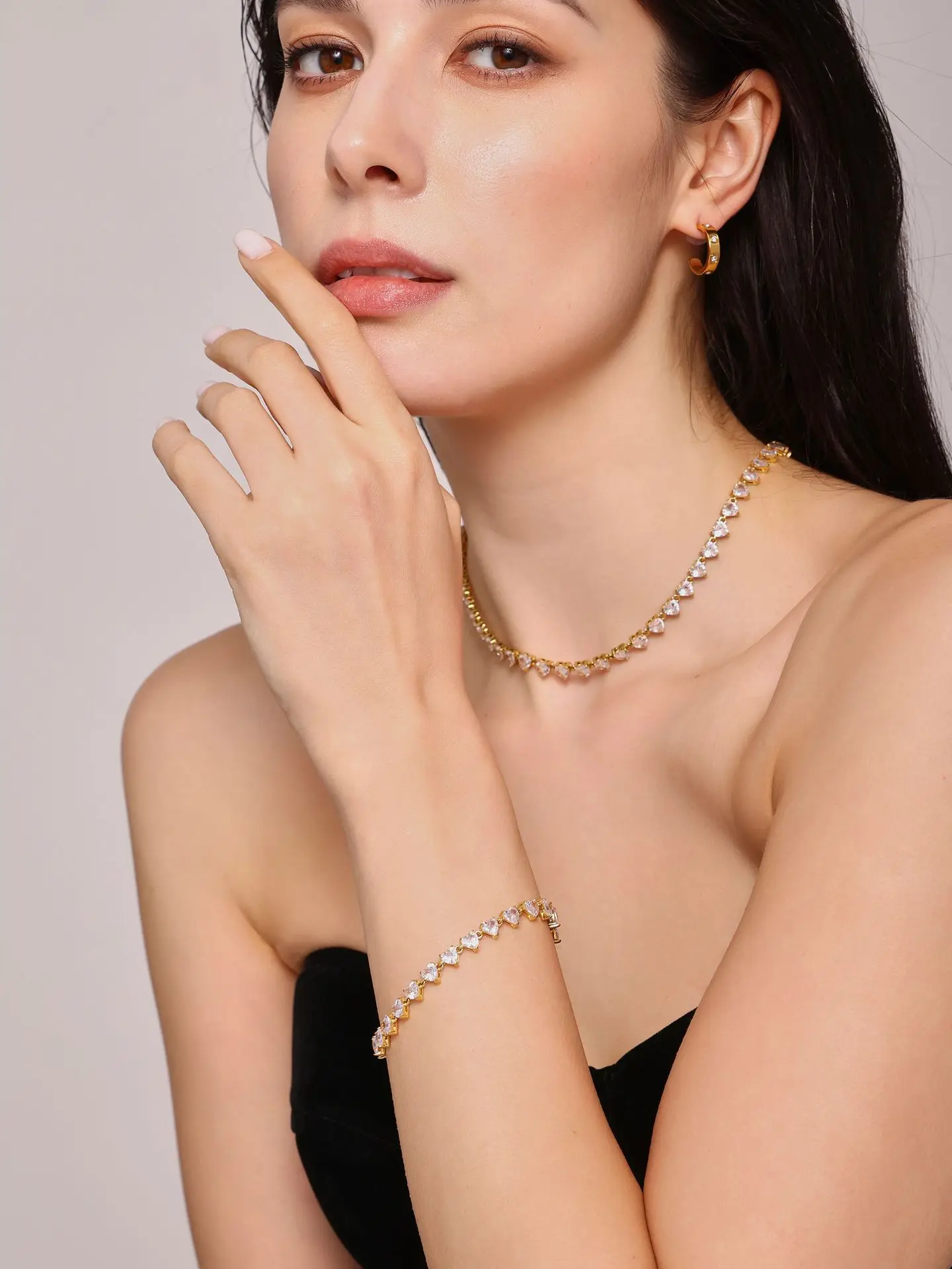 Buntes Herz Liebe Zirkonia Damen Halskette Armband Luxus Edelstahl Halsband Wasserdicht Charm Bankett Hochzeit Schmuck – Detail 8
