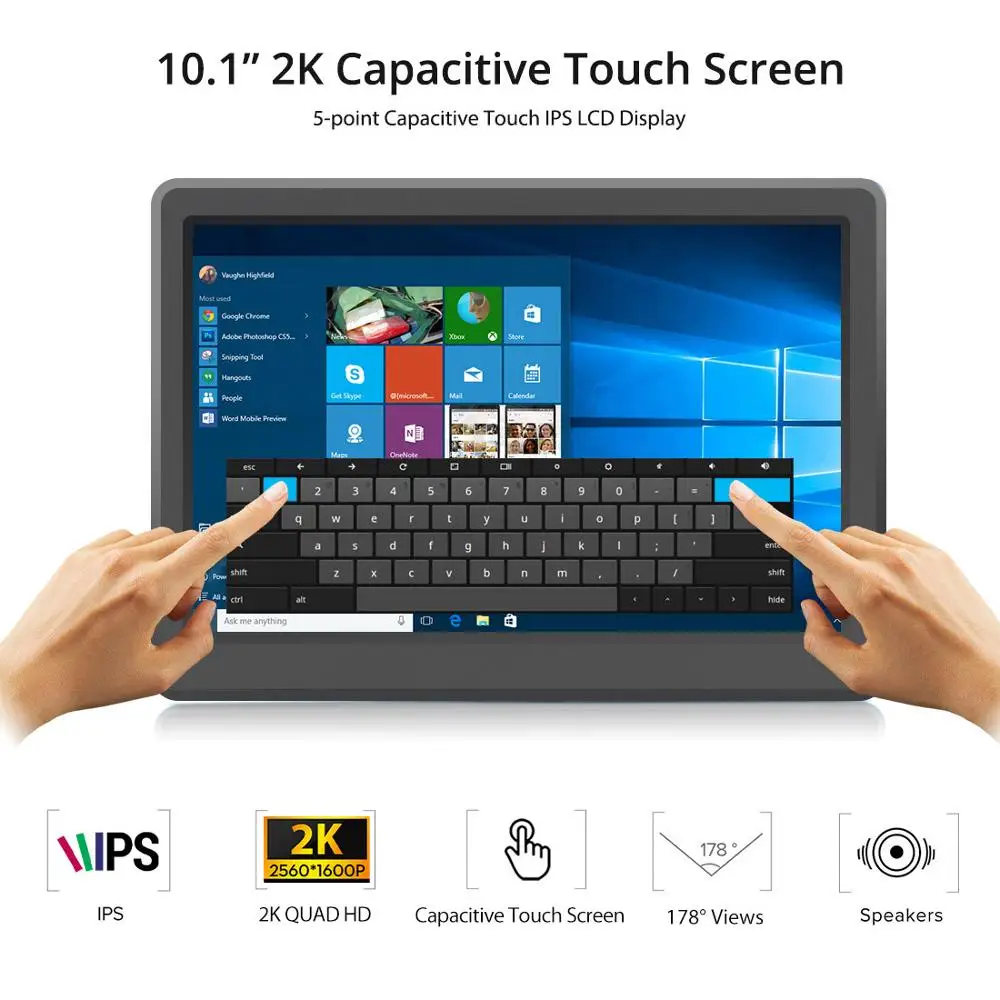 10.1 인치 2K IPS HD 휴대용 모니터, 2560x1600 HDMI 호환 Type-C 게임용 PC, 라즈베리 파이 노트북 스위치 XBOX PS4 PS5