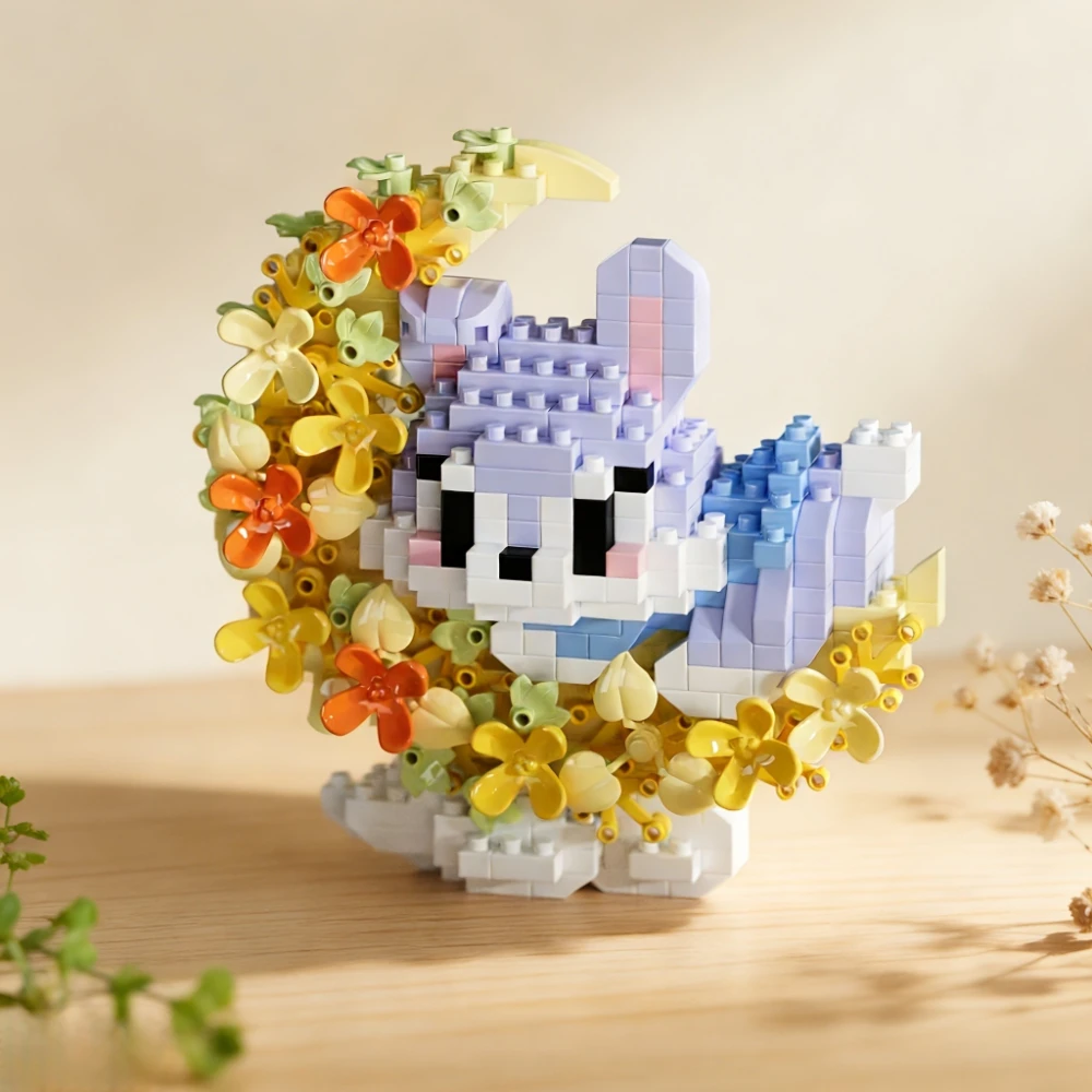 444개의 달토끼 미니 빌딩 블록, 어린이 및 가정 장 3D DIY 퍼즐 장난감, 크리스마스 생일 선물