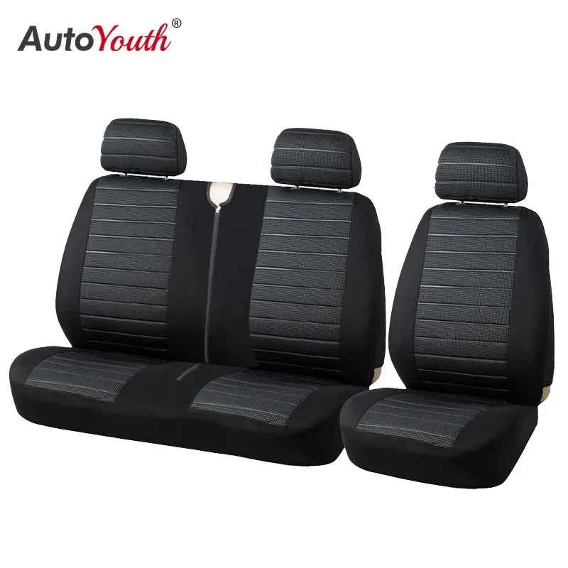 AUTOYOUTH Universal Truck Seat Cover 100% Breathable Inside Airbag Compatible For Single Driver & Double Passenger Seat 2+1 Seat