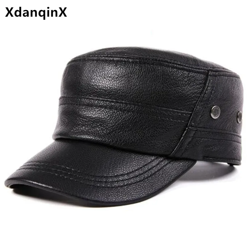 

Autumn New Natural Leather Caps For Men Sheepskin Leather Military Hats Snapback Cap Men's Flat Cap Navy Cap Dad's Brands Hat