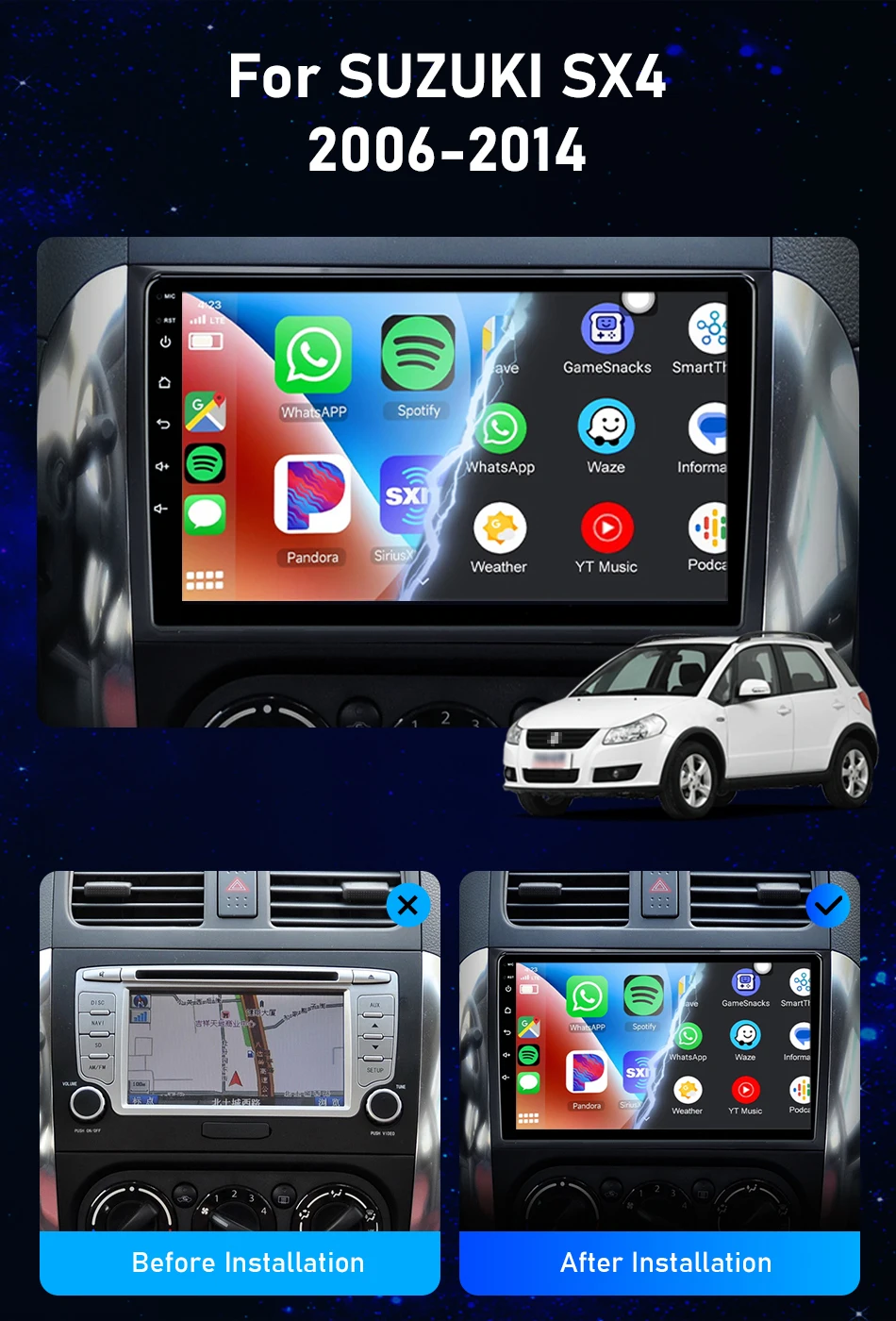 Srnubi 2Din Autoradio für Suzuki SX4 2006 2007 2008 2009-2013 Carplay Auto Multimidia Video Player Android14 Head Unit AM Stereo – Detail 2