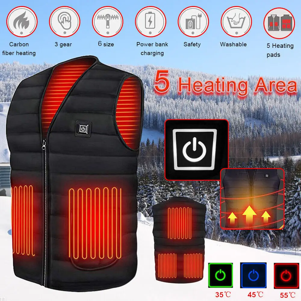 

USB Electric Heated Warm Vest Winter Wear Heating Thermal Coat Jacket Men Women Vest
