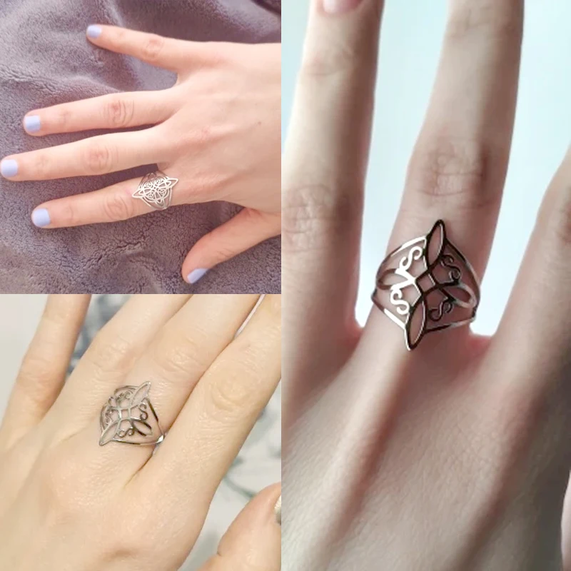 Witch Knot Stainless Steel Ring Wiccan Cross Celtics Knot Women Men Rings Witchcraft Good Luck Protection Amulet Birthday Gifts 5