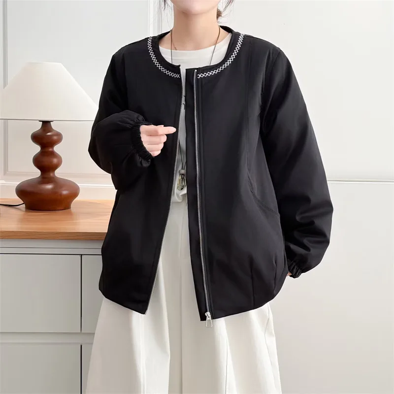 XXXXL Fashion Plus Size Women's Parkas Winter New Clothing Versatile Retro Neckline Embroidery Warm Padded Jacket 089