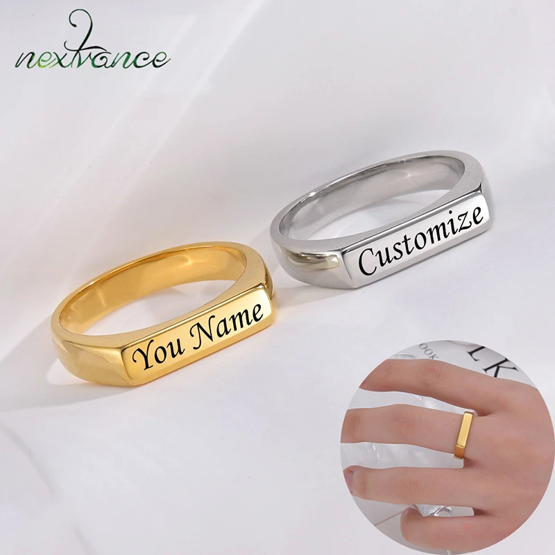 Nextvance Anillos clásicos de acero inoxidable para mujer, con grabado personalizado, nombre y regalo cumpleaños| | -