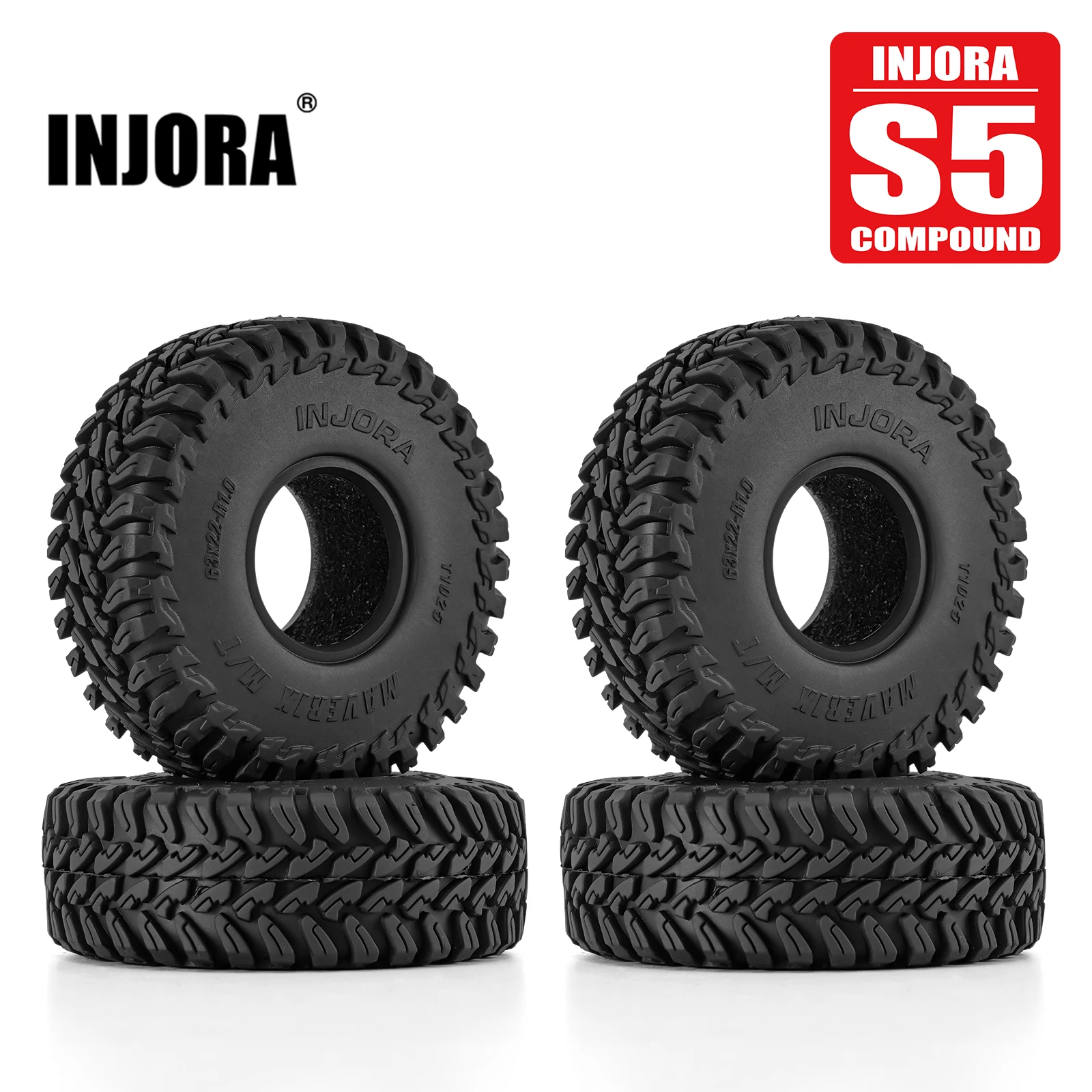 Sbcadfd6d63cf42c2b836f6c2eb6433b1c 4PCS-T1025: 1/18 1/24 RC 크롤러용 INJORA 63*22mm 1.0인치 MAVERIX M/T 타이어