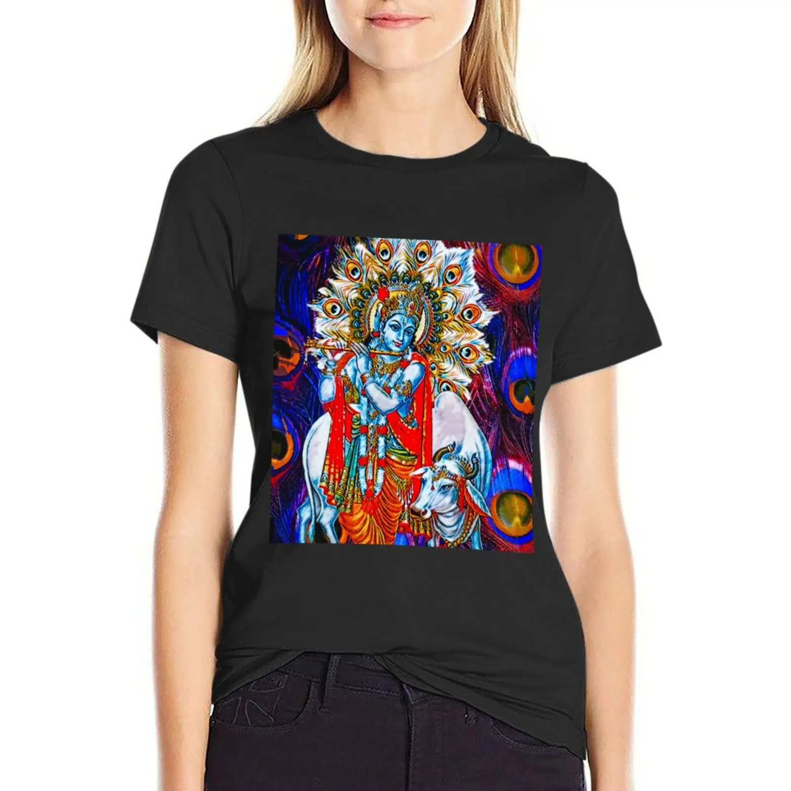

Hare Krishna T-Shirt anime clothes female Short sleeve tee oversized white t-shirts for Women