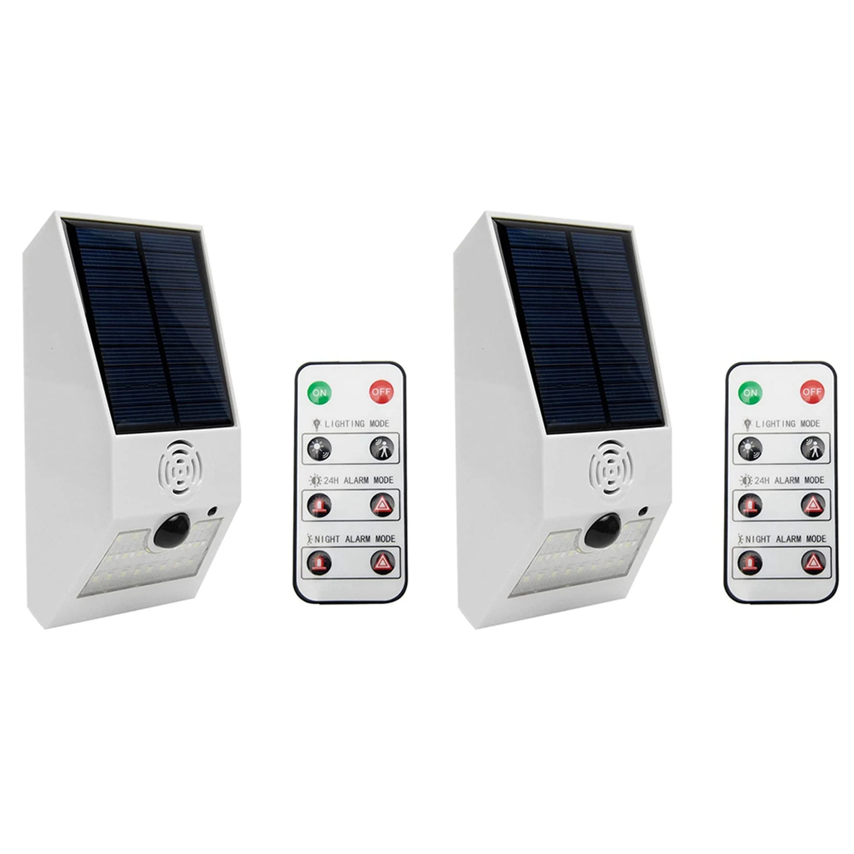 

2X Solar Alarm Light Solar Strobe Light with Motion Detector Solar Alarm Light with Remote Control White