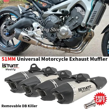 Universal 51mm Motorcycle AT2 Exhaust Muffler Pipe Stainless Steel GP Scooter Motorbike Pipe For GSXS750 R1 R3 R6 MT07