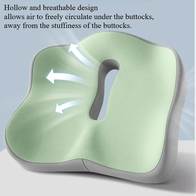 Coussin de siège en mousse à mémoire de forme, 1 pièce, support ergonomique 3D |   Vert clair et gris, polyester lavable, essentiels pour voiture/bureau 3