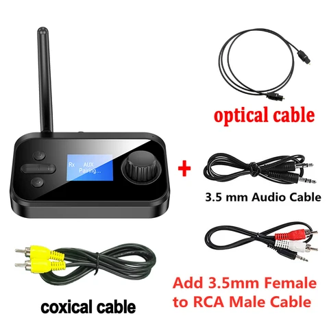 5.0 Audio Transmitter Receiver with Mic Stereo Optical Coaxial AUX 3.5mm Jack RCA Wireless Adapter TV PC Car Speaker