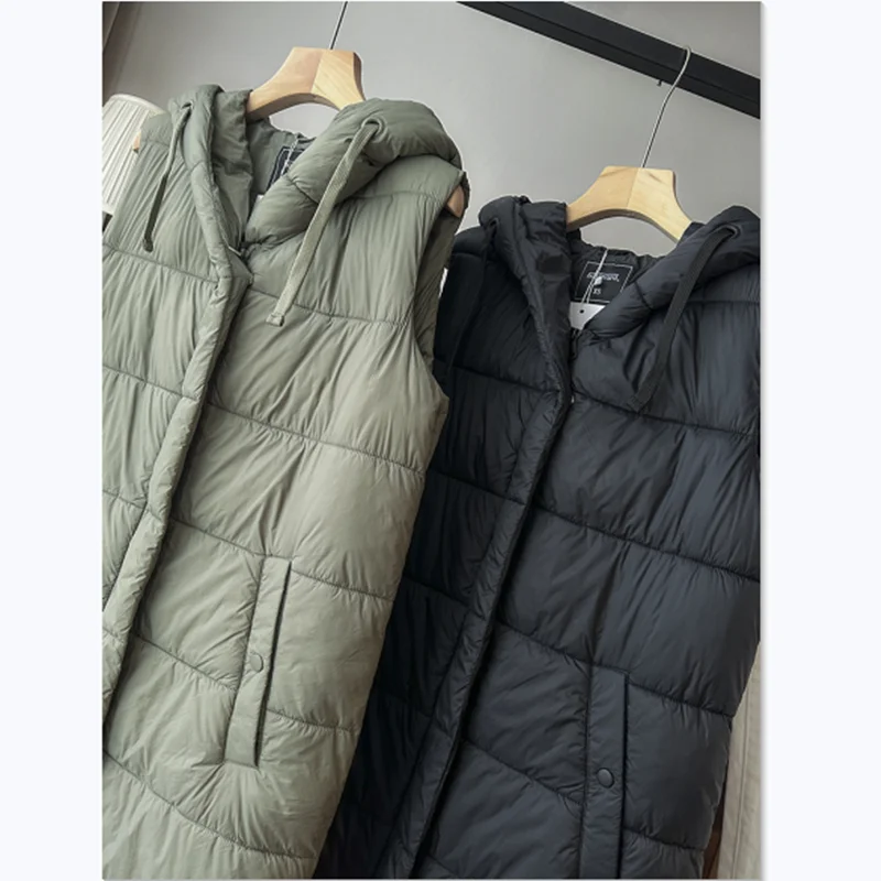 Very Thick Spring Winter Hooded Warm Women's Medium Length Cotton Vest Outdoor Trekking Camping Travel Waistcoat Tooling Working