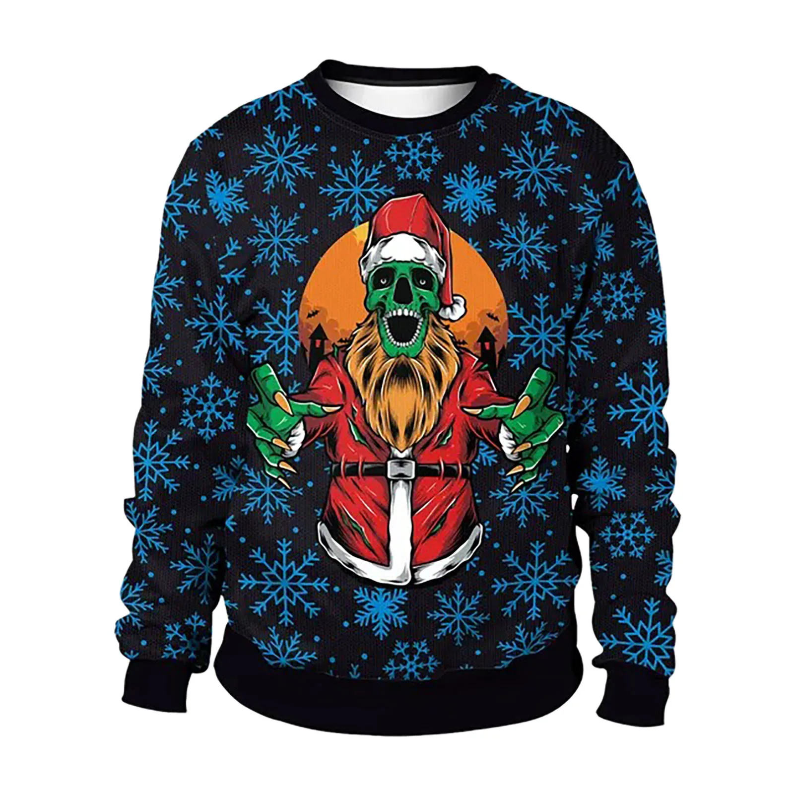 

Male Autumn And Winter Tops Christmas Vacation Themed Part Printing Hoodless Long Sleeve Pullover Sweatshirt Top Shirt
