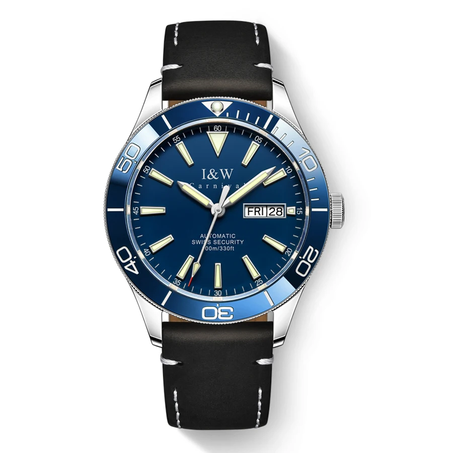 

Carnival Men Automatic Watch 41mm Luxury Mechanical Wristwatch Sapphire Luminous 10ATM Waterproof Dual Calendar Week Date
