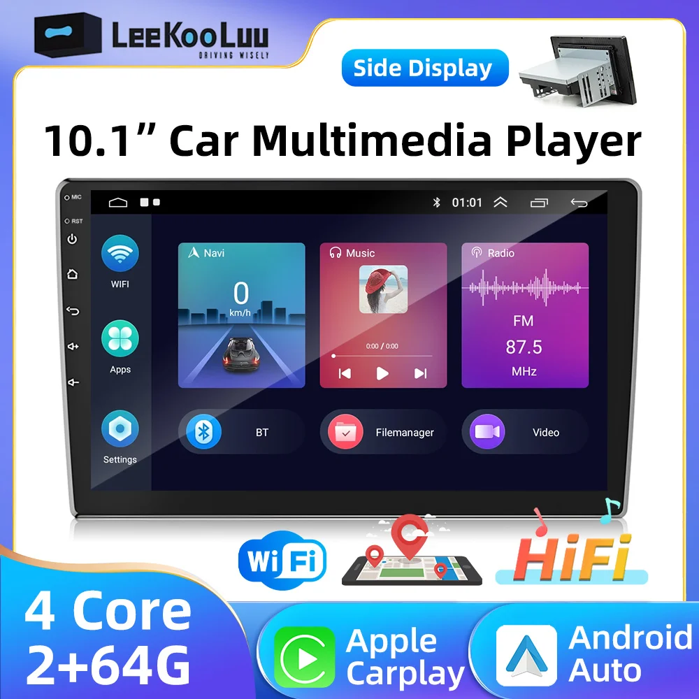 Leekooluu 10.1 "Android 13.0 Autoradio 1 Din Multimedia Player 2G + 64G Gps 2 Din Universal Stereo Bluetooth Carplay Android Auto