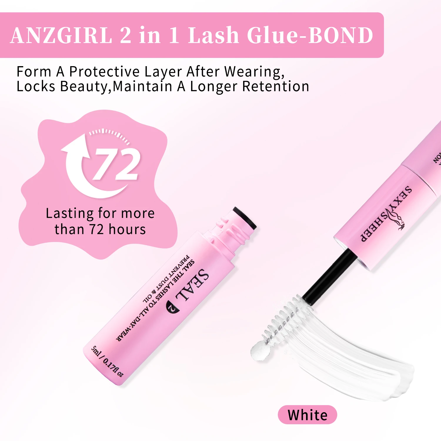 Eyelash Glue and Seal for Eyelash Clusters Strong Fixed  Eyelash Glue Lasting 48H 2 in 1(5ml Black Glue + 5ml Clear Seal) 3