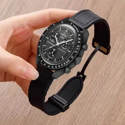 Premium Leather & Silicone Magnetic Watch Strap, 20mm/22mm Adjustable Band for Huawei GT5 5Pro 46mm (Black)