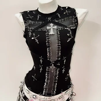Gothic Safety Pin Cross Top 1