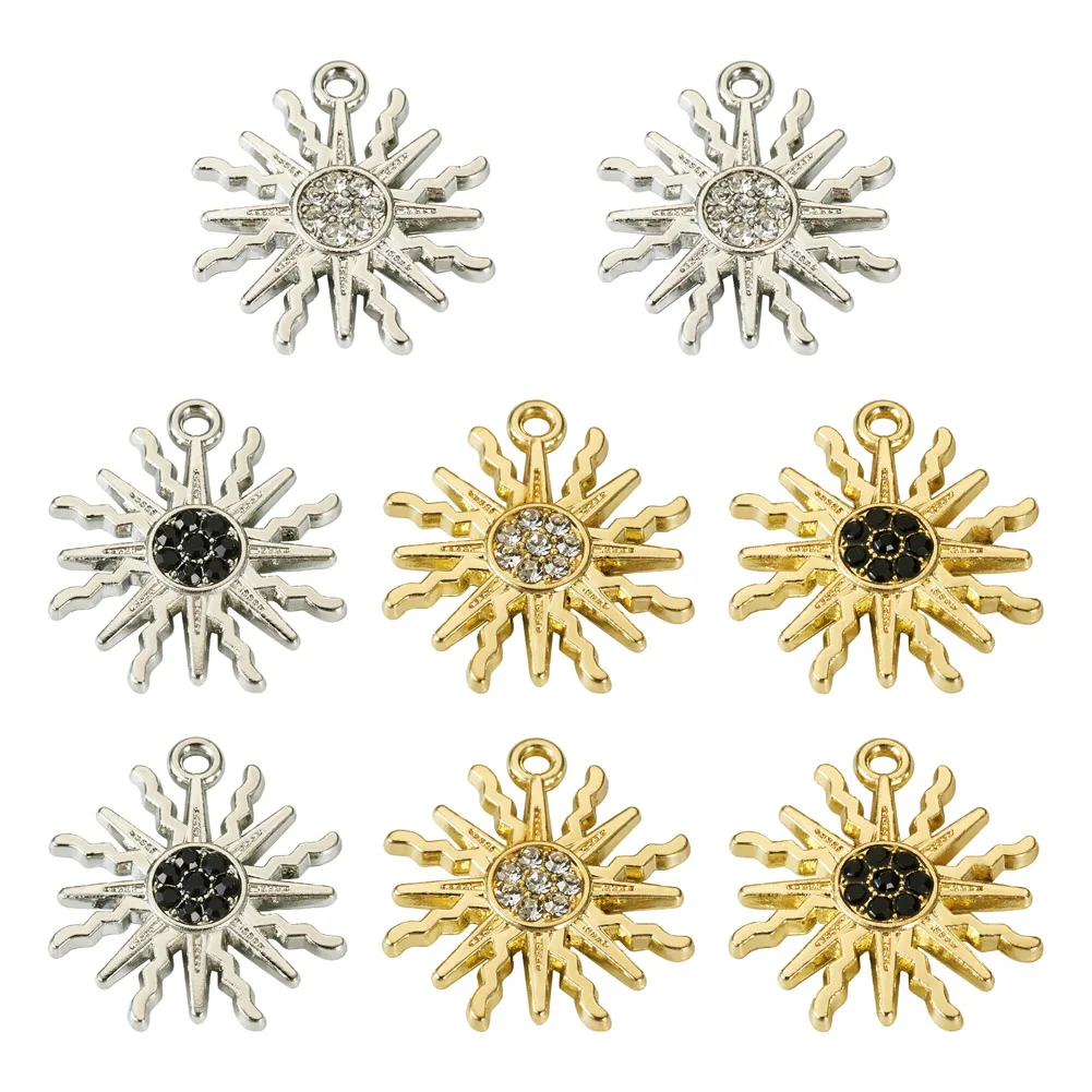 

8Pcs Mixed Color Rhinestones Paved Alloy Sun Charms for DIY Necklace Earrings Jewelry Findings 19x17x2.5mm