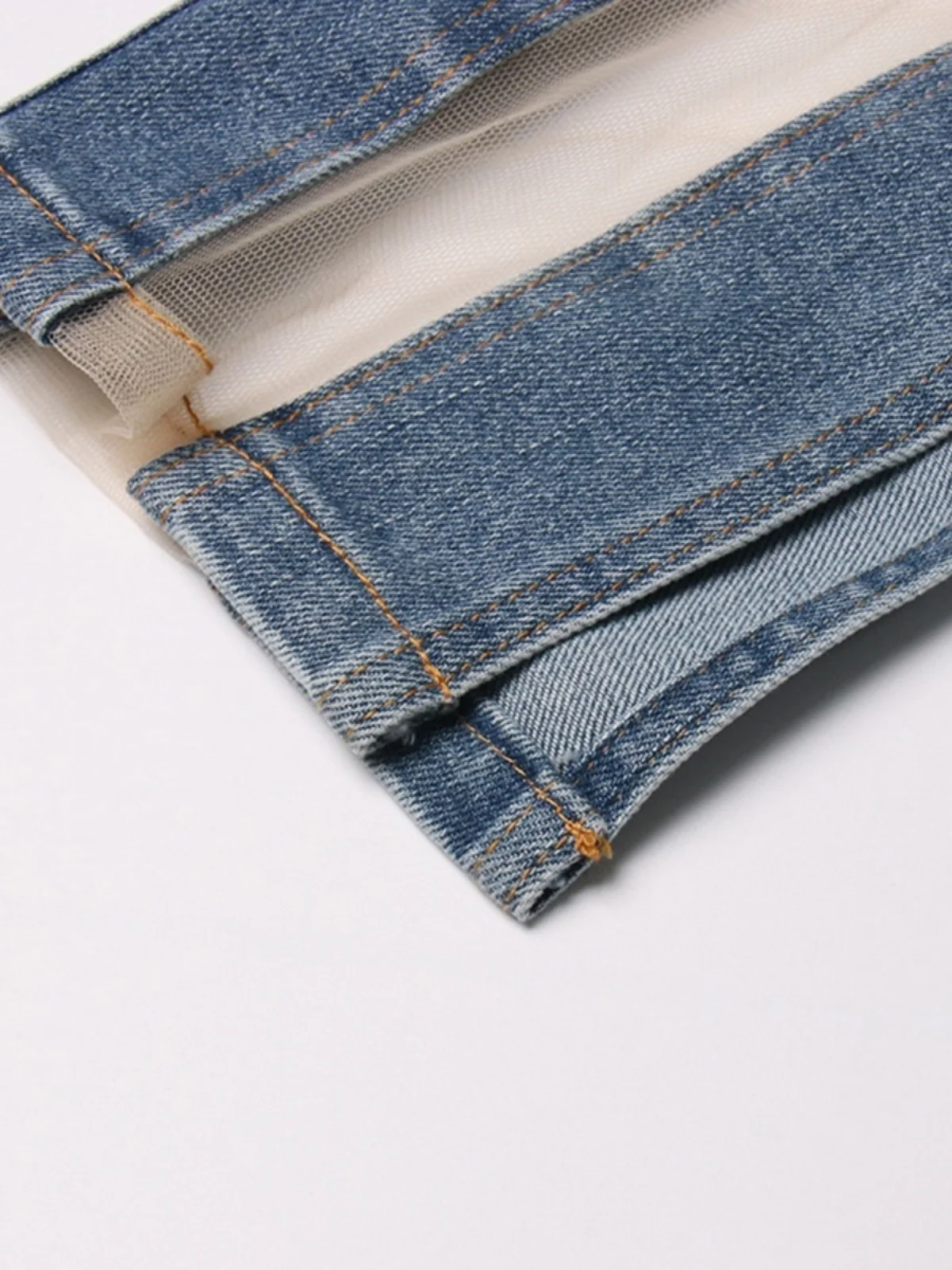 Women's 2024 Spring Sexy Jeans Hollow-out Mesh Yarn Splicing Jeans Personality Slim Fit Hip Mop Casual Long Pencil Denim Pants