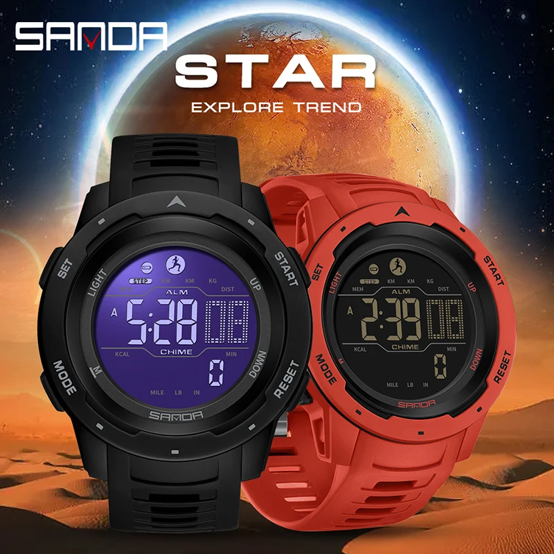 SANDA 2145 Brand Men Watches Sports Pedometer Calories 50M Waterproof LED Digital Watch Military Wristwatch Relogio Masculino 4
