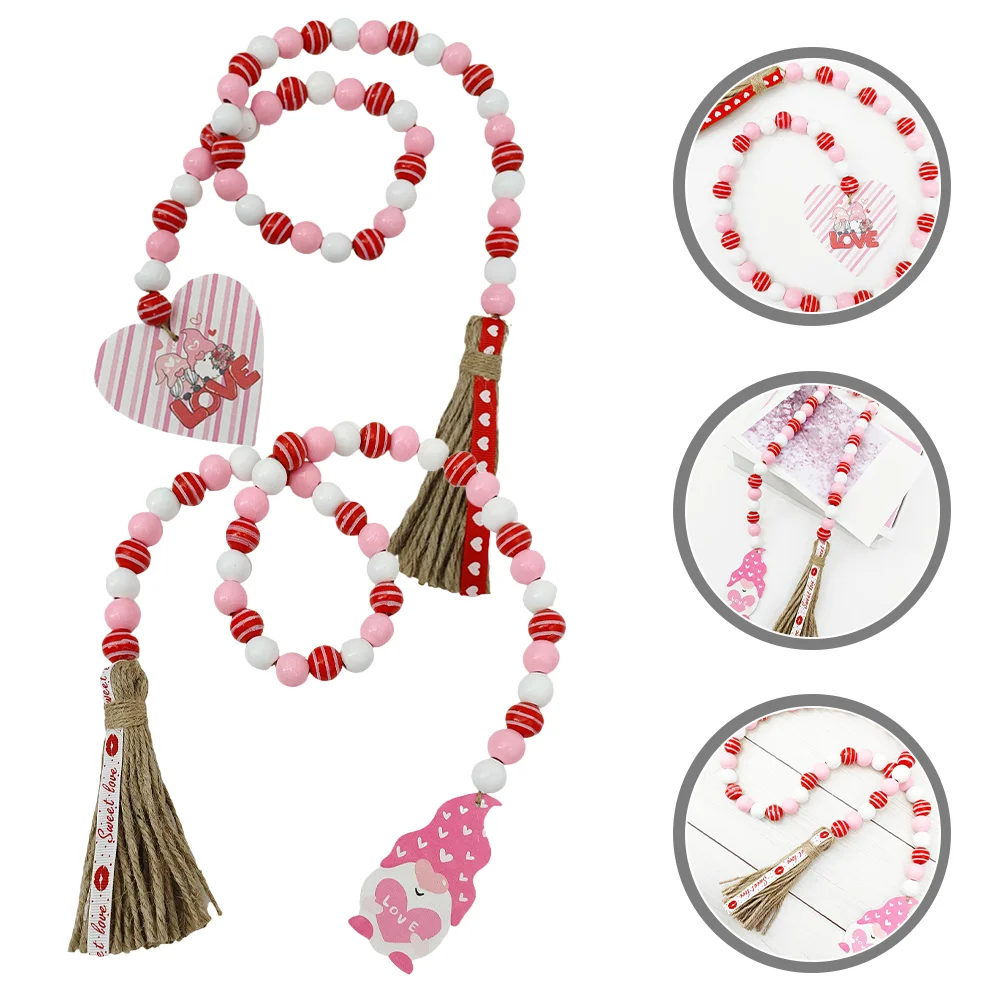 

Valentine's Beads Decors Decoration Wood and Tassel Beaded Ornaments Day Garland