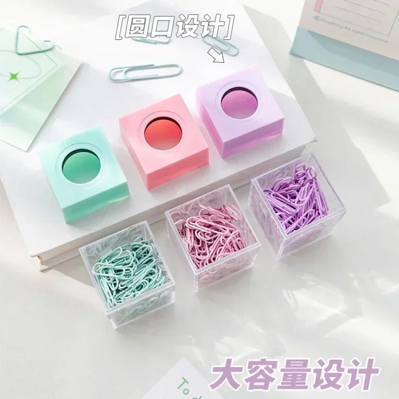 1pc Macaron Color Creative Magnetic Paper Clip Holder Box Office School Small Items Convenient Storage Free 20 Color Paper Clips Paper Clip